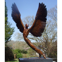 fuentes de arte decoración del hogar artesanía de metal bronce alado estatua del ángel